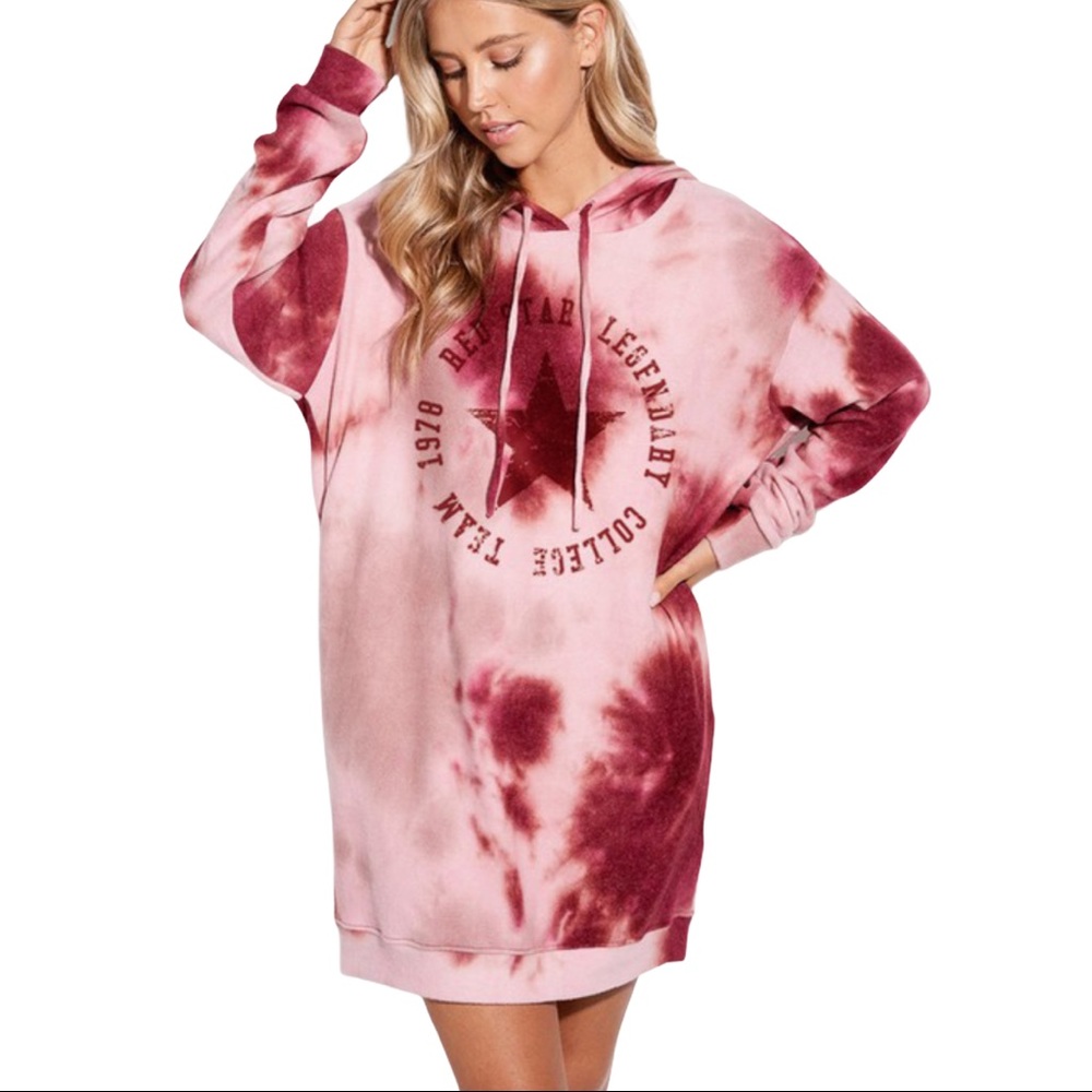 New! Tie-Dye Oversized Hoodie Tunic Dress - Picture 3 of 9